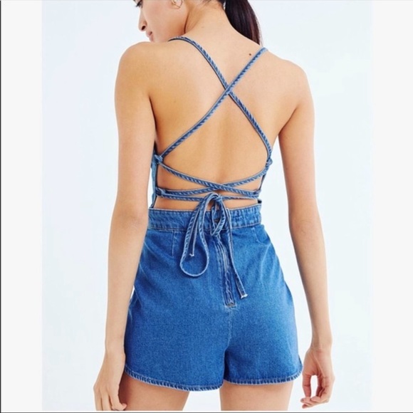 Urban Outfitters Pants - NEW Urban Outfitters Graham Denim Jean Strappy Tie Back Romper
